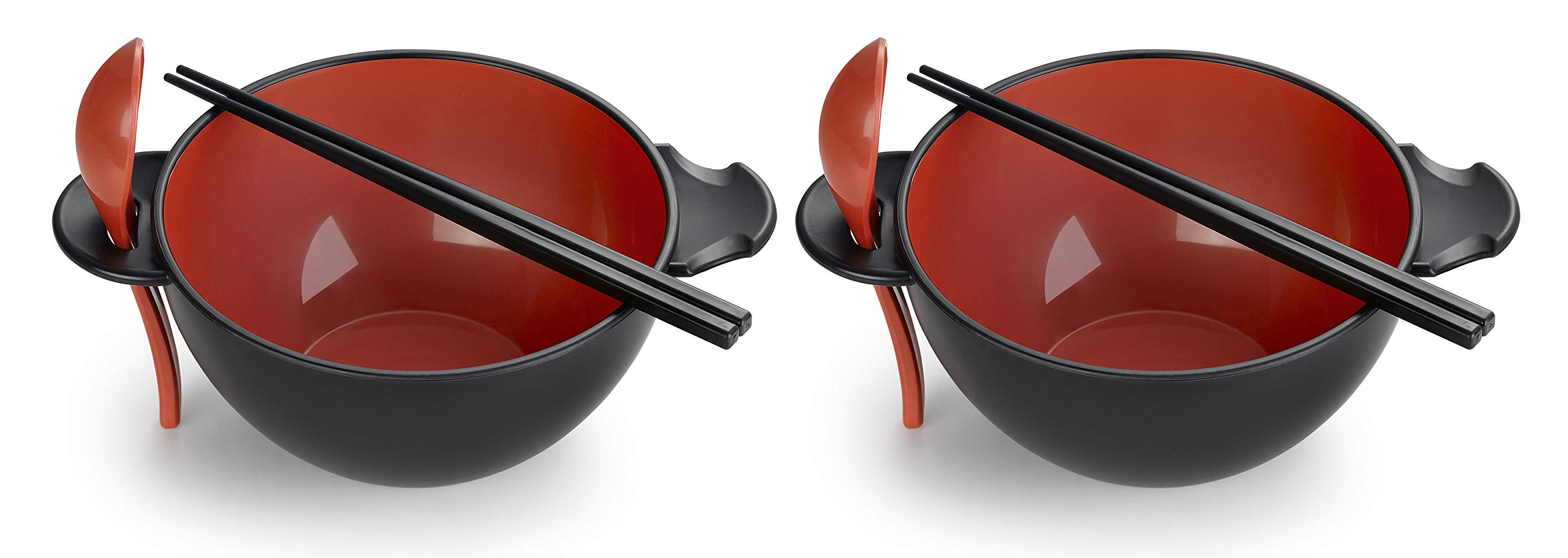 Ozeri Earth Ramen Bowl 6-Piece Set, Made From Plant-Derived And Other Natural Materials 993 Ml, Black With Red